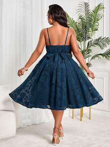 BIUBIU 大码红色束腰蕾丝连衣裙 | 性感优雅的假日派对婚礼度假装扮，适合夏季穿着 - 孔雀藍 - 查看 2