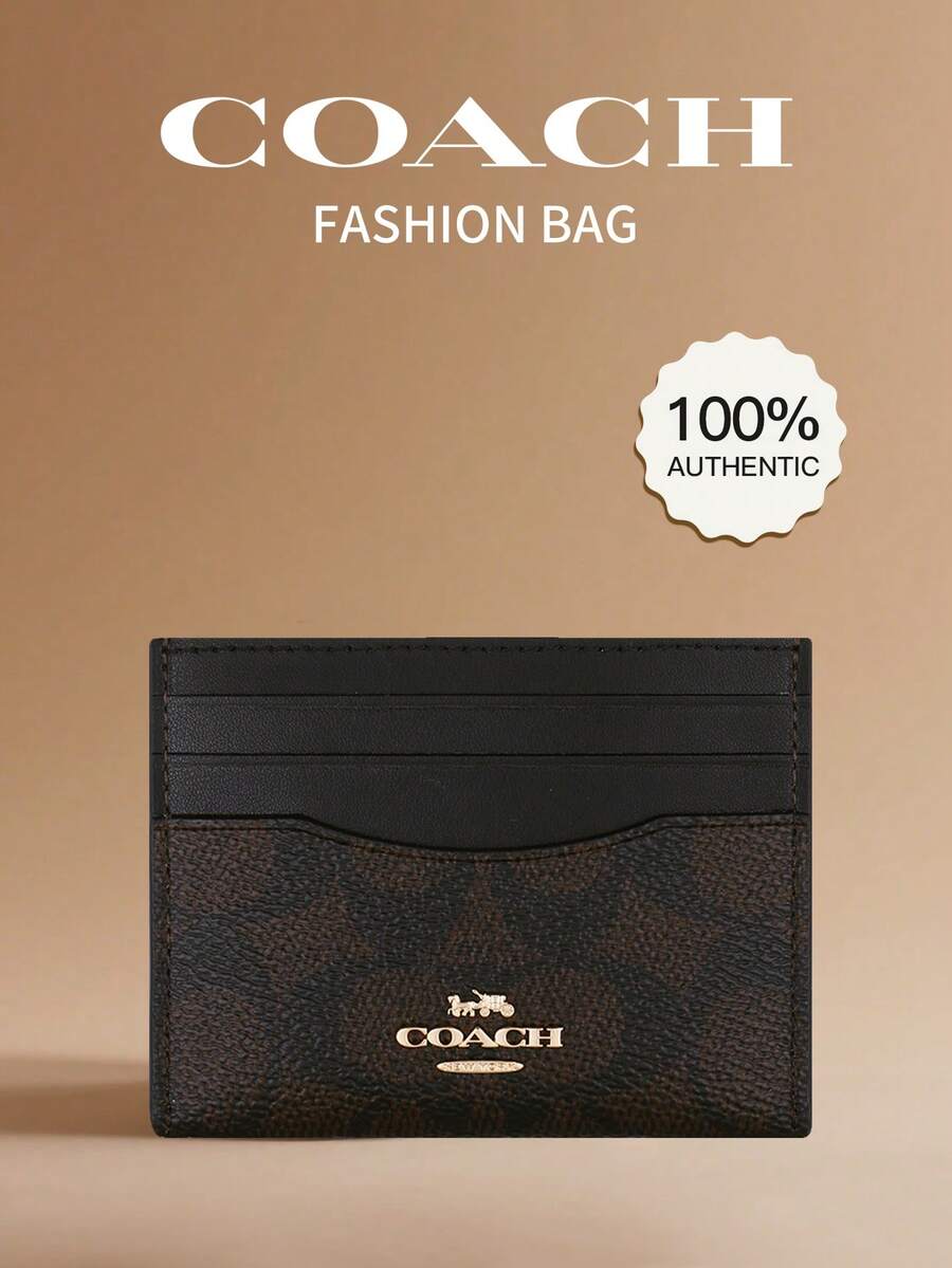 Coach Women's Mini Slim ID Card Holder Canvas Pocket Wallet Credit Card Case - Rust Brown - View 1