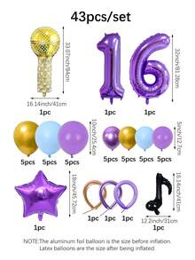 Bộ 43 bóng bay hình micro, số, sao, nốt nhạc, bao gồm các số màu tím, micro, ngôi sao năm cánh, nốt nhạc, bóng bay cao su màu vàng, tím, xanh dương, thích hợp cho tiệc chủ đề vũ trường, sinh nhật, đám cưới, chủ đề Kpop Music Hunter, trang trí cuộc thi, đạo cụ cosplay, trang trí tiệc Hip Hop thập niên 80 90. - Nhiều màu - Xem 11