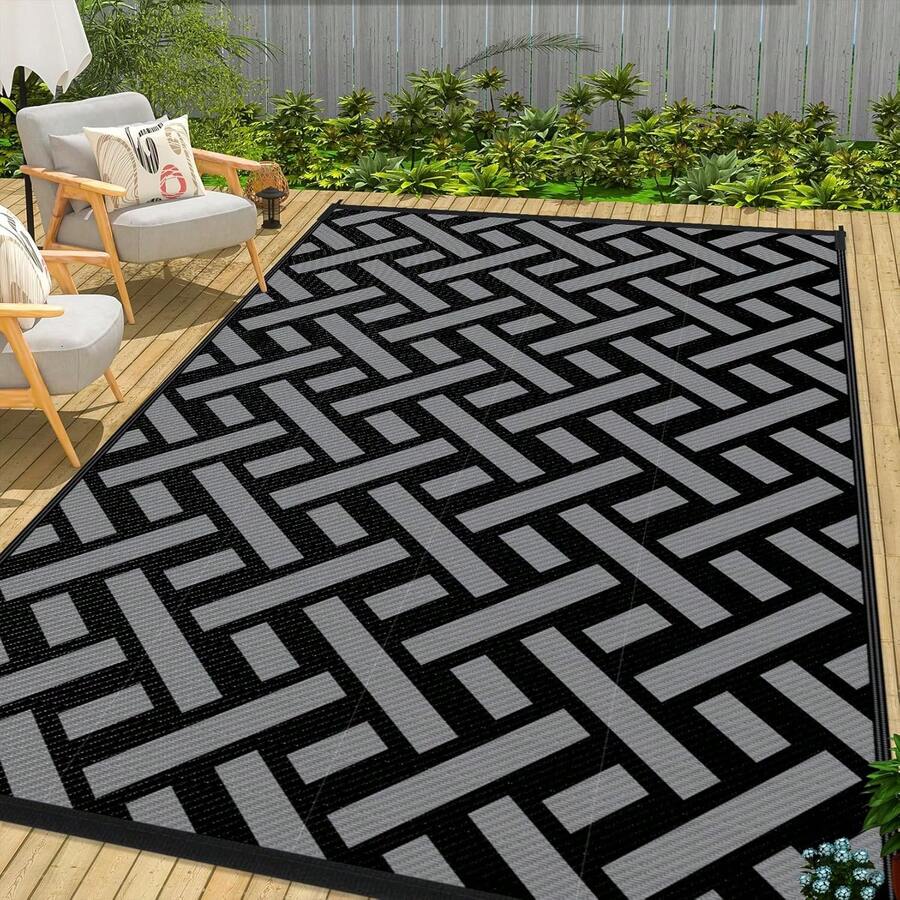 Sour Lemon Large Outdoor Rug Waterproof, Anti-Slip Plastic Straw Garden Rug, Outdoor Mat Carpet, UV Resistant For Camping, Deck, Beach, Picnic, Backyard, Poolside, 180X270cm - Rattan Weaving - 查看 1