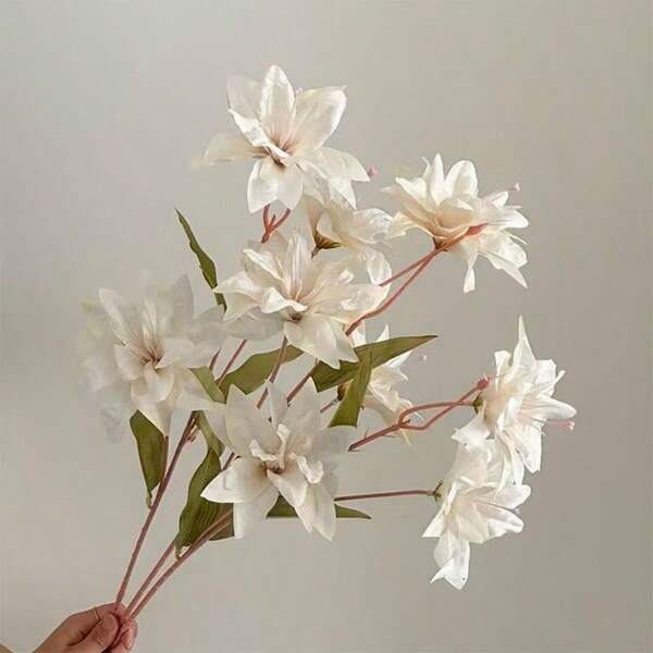 3 piezas/5 piezas/10 piezas Lirio simulado, decoración de sala de estar, accesorio de foto de lujo ligero, decoración de flores falsas para el hogar, guía de camino de boda, decoración de arreglo floral