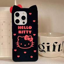 SANRIO Ốp lưng điện thoại silicon hình mèo, 1 chiếc, thời trang, sáng tạo, nơ trái tim, hình mèo con màu đen, silicon mềm, chống nước, chống sốc, phù hợp với Apple Series 17, 11/12/12 Pro, 13/14/15, 13 Pro/14 Pro/15 Pro, 12 Pro Max/13 Pro Max/14 Pro Max/15 Pro Max, 16, 16 Pro, 16 Pro Max, 17, 17 Pro, 17 Pro Max - màu đen - Xem 4