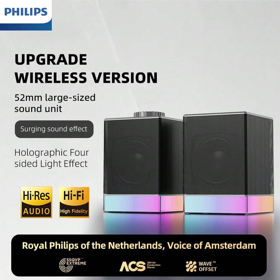 PHILIPS 飞利浦 SPA4209 有线/蓝牙音箱，高保真音质，电脑音箱，游戏音箱，RGB氛围灯效，支持 USB-A/Type-C 接口，立体声低音，桌面音箱 - 查看 1