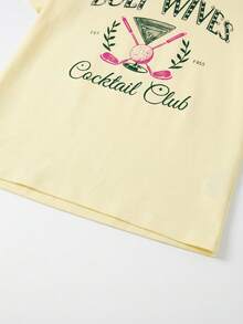 T-shirt graphique pour cocktail de golf pour femmes, t-shirt décontracté à col rond et manches courtes, convient aux golfeuses et aux amateurs de fête en été - Jaune citron - Voir 4