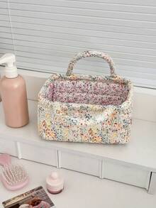 Country Style Floral Quilted Handbag Storage Basket, Large Capacity For Cosmetics, Skincare Products, And Miscellaneous Items - Multicolor - View 11