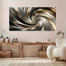 1pc Frameless Modern Minimalist Silver & Gold Wave Wall Art Decor, Suitable For Living Room Decoration, Frameless Modern Canvas Poster Suitable For Bedroom And Living Room - A - View 2