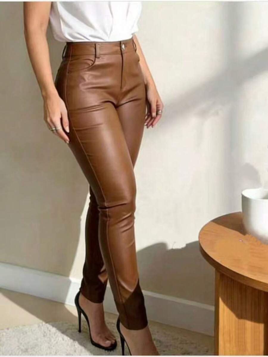 Plus Size Carrot Pants With Belt And Zipper At The Feet. - 棕色 - 查看 1