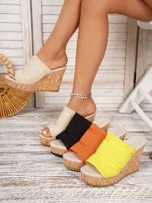 Sandal Wanita Model Wedges dengan Sol Tebal Terbaru, Sandal Selop Luar Ruangan - Krem - View 7