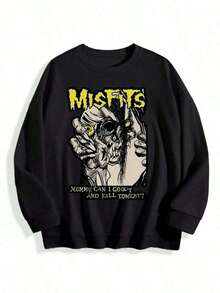 Punk Skull Graphic Crew Neck Sweatshirt – Edgy Statement Piece Men Clothes  Sudaderas Para Hombre  Fall Clothes2025 - 黑色 - 查看 10