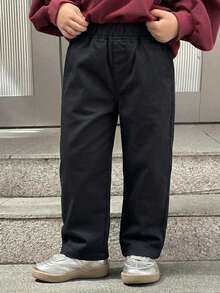 1pc Boys' Solid Color Casual Fashion Pocket Long Straight Cargo Pants, Suitable For 4-7 Years Old, All Season - Black - View 6