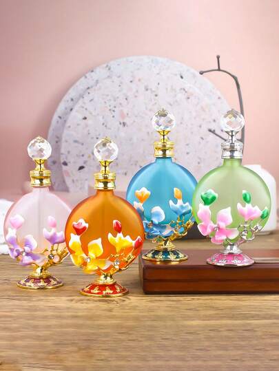 Chai đựng tinh dầu chăm sóc cá nhân 30ml kiểu cổ điển tráng men hoa mộc lan, trang trí theo phong cách Ả Rập/pha lê/bàn trang điểm/trang trí nhà cửa/trang trí tiệc/quà tặng thanh lịch (Chỉ có chai, không kèm nước hoa) + Bộ tinh dầu để châm thêm.