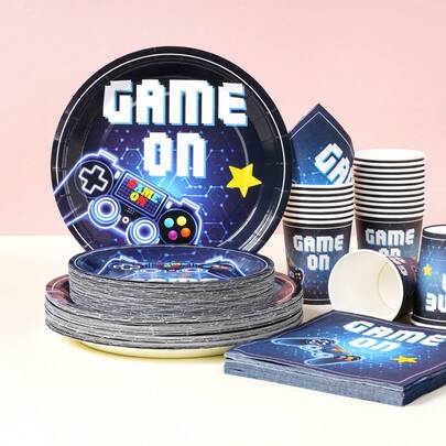 Game Controller Disposable Tableware Set, 7/9 Inch Party Plates, Disposable Paper Plates, Cups, Napkins, Suitable For Festivals, Weddings, Engagements, Birthdays, Parties, Celebrations
