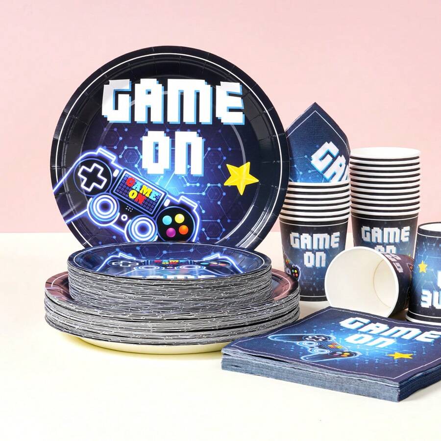Game Controller Disposable Tableware Set, 7/9 Inch Party Plates, Disposable Paper Plates, Cups, Napkins, Suitable For Festivals, Weddings, Engagements, Birthdays, Parties, Celebrations - Multicolor - View 1