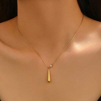 1pc Synthetic Zirconia Teardrop Pendant Necklace, Minimalist Design Versatile Choker Necklace Suitable For Women's Daily, Commute And Casual Wear