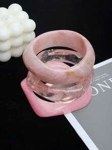 3pcs/Set Pink Acrylic Bracelet Set, Elegant Minimalist Dye Bangle Combination, Can Be Worn Alone Or Stacked, Suitable For Daily Wear And Vacation - 粉紅色3pcs - 查看 1