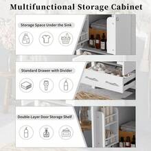 Mueble de baño blanco de 36" con lavabo de cerámica, puertas de cierre suave, dos estantes de almacenamiento y cajón dividido – Mueble de baño moderno con amplio espacio de almacenamiento - 48"+Blanco+2 Paquetes - Ver 7