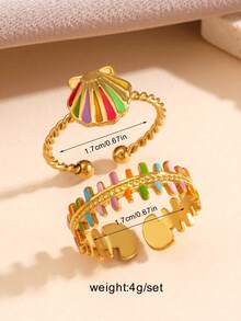 Bộ 2 chiếc nhẫn thép không gỉ hình vỏ sò và xương cá, phong cách Boho đi biển, nhẫn đeo hàng ngày cho nữ, trang sức phong cách biển. - Nhiều màu - Xem 4