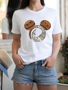 Authorize Disney Women's White T-Shirt, Maui Shirt, Maui Mickey Mouse Ear T-Shirt, Moana Shirt, Disney Moana T-Shirt, Disney Family T-Shirt, WDW Travel Shirt, Mickey Mouse Ear Moana T-Shirt, Women's Casual Loose Top, Summer Streetwear, Birthday Gift Shirt, Amusement Park Home Matching Shirt, Text Shirt, Retro Style Amusement Park Travel Shirt, Family Vacation Shirt, Casual Loose T-Shirt. Soft And Breathable Fabric Is Suitable For Themed Activities, Made Of Soft, Comfortable, And Durable Materials. Spring And Summer Women's Round Neck T-Shirts Are Perfect For Daily Wear, Shopping, Parties, Travel, And Gatherings. It Is Also An Exquisite And Classic Sportswear, Women's Shirts, Gift T-Shirts, Summer Clothes - White - View 1