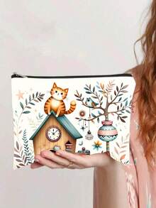 1 Stück Kulturbeutel mit Motiven aus Natur, Heilung & urbaner Eleganz, mit bunten Vögeln, Pariser Modedame, Uhrhaus-Katze & gewebten Handwerksmustern, tragbare Aufbewahrungstasche, Reißverschluss-Kosmetiktasche, Schüler-Stifteorganizer, tägliches Modeaccessoire - Verschiedenfarbig - Übersicht 10