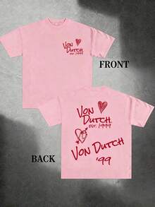 1pcs Women's Double-Sided Printing Von Dutchh Heart Logo With Key And Year 1999 Fabric Soft & Skin-Friendly Unisex Style Gifts For Spring Festival, Valentine's Day, St. Patrick's Day & World Cup-Van Dutch Dragon Print Women T Shirt Classic Americana Style Graphic Tee,Summer Outfits,Vacation Outfits Women,Summer Outfits For Women,Spring Outfits For Women,Summer Tops,St Pattys Day Outfit,Easter Outfit Women - 粉色 - 查看 8