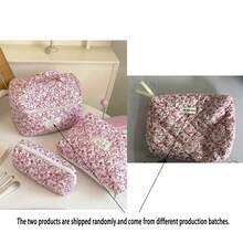 3Pcs Large Capacity Quilted Cosmetic Bag Set, Waterproof Floral Pattern Travel Toiletry Bag, Multi-Functional Zipper Storage Pouch For Skincare, Makeup & Toiletries - Multicolor - View 11