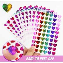 300pcs Of Holographic Heart Stickers In 5 Sheets, Featuring Glittery Small Hearts That Are Self-Adhesive. Perfect For Valentine'S Day Decorations, Reward Charts, Scrapbooking Projects, And Planners - Multicolor - View 2