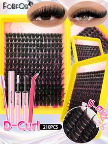 210Pcs D-Curl Fluffy Lash Clusters Kit, Individual DIY Eyelash Extensions With Bond & Seal And Tweezer, Reusable Soft Wispy Lashes For Natural Volume & Dramatic Party Makeup - Pink - View 9