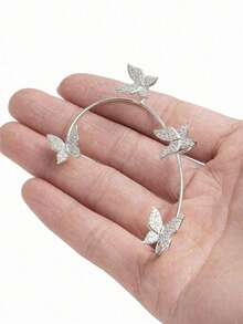 1 Set Elegant Alloy Metal Butterfly Earrings, Silver Tone, Suitable For Women's Daily Wear - Silver - View 3
