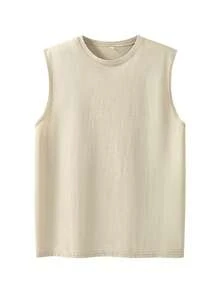 One-Piece Set Men's Vintage Washed Tank Top Oversized Crewneck Sleeveless Casual Streetwear Soft Breathable Spring Summer Fall Gym Tee - Apricot - View 3