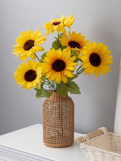 Artificial Sunflower Bouquet, Artificial Flower, 6 Flower Heads Sunflower, 47cm/18.5inch, Artificial Plant, PE Material, Wedding Season, Gifts, Spring/Summer Decoration, Making Plants, Rooms, Desks, Garden Decoration, Room Decorations, School Dormitory Office Decorations, Outdoor Party Events Holiday Birthday Party Decorations, Doorways Hotels Restaurants Living Room Bedrooms Banquets Kitchens