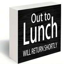 1 Vintage Farmhouse Style Going Out For Lunch, Will Be Back Later Wooden Sign 5x5 Inch Faux Wood Desktop And Wall Decor With Lunch Countdown Message In Black And White Lettering. Suitable For Home Office Decora.Jpg - White - 查看 2