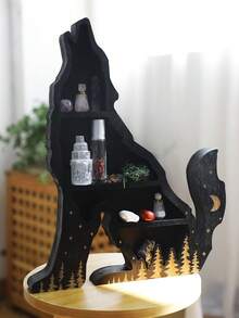 1pc Black Wolf Shaped Wooden Crystal Display Stand, Pagan Altar Decor, Crystal Holder, Pagan Home Decor, Boho Gothic Wall Art, Spiritual Witchcraft Decoration, Moon & Forest Theme Shelf, Gothic Bedroom & Living Room Decor, Witchcraft Gift For Crystal Lovers, Mysterious Tarot Card Holder, Essential Oil & Small Trinket Shelf, Animal Figurine Decor Stand - nhiều màu - Xem 3