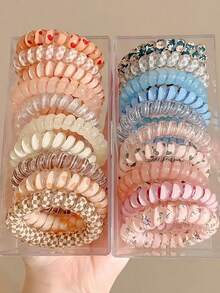 1pc Elegant Telephone Wire Hair Scrunchie, High Elasticity Durable Hair Tie For Ponytail - Multicolor - View 13