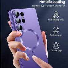 适用于三星 Galaxy S26 S26Plus S26Utra S25 S25Utra S25Plus S25FE A17 A37 A57 的超薄柔软 TPU 镜头保护壳，防震磁吸设计 - 紫色 - 查看 6