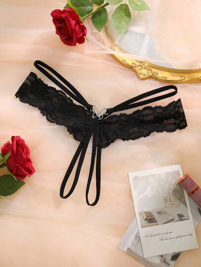 Quần lót dây mảnh ren gợi cảm họa tiết bướm chéo, đáy hở dành cho nữ