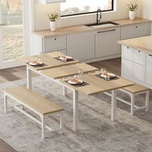 Extendable Office Dining Table & Chair Set – 5-Piece Mid-Century Modern Desk – Metal Frame, Durable MDF, Easy To Clean, Mark-Resistant – Seats 4-8 – Ideal For Small Spaces - A - Ver 6