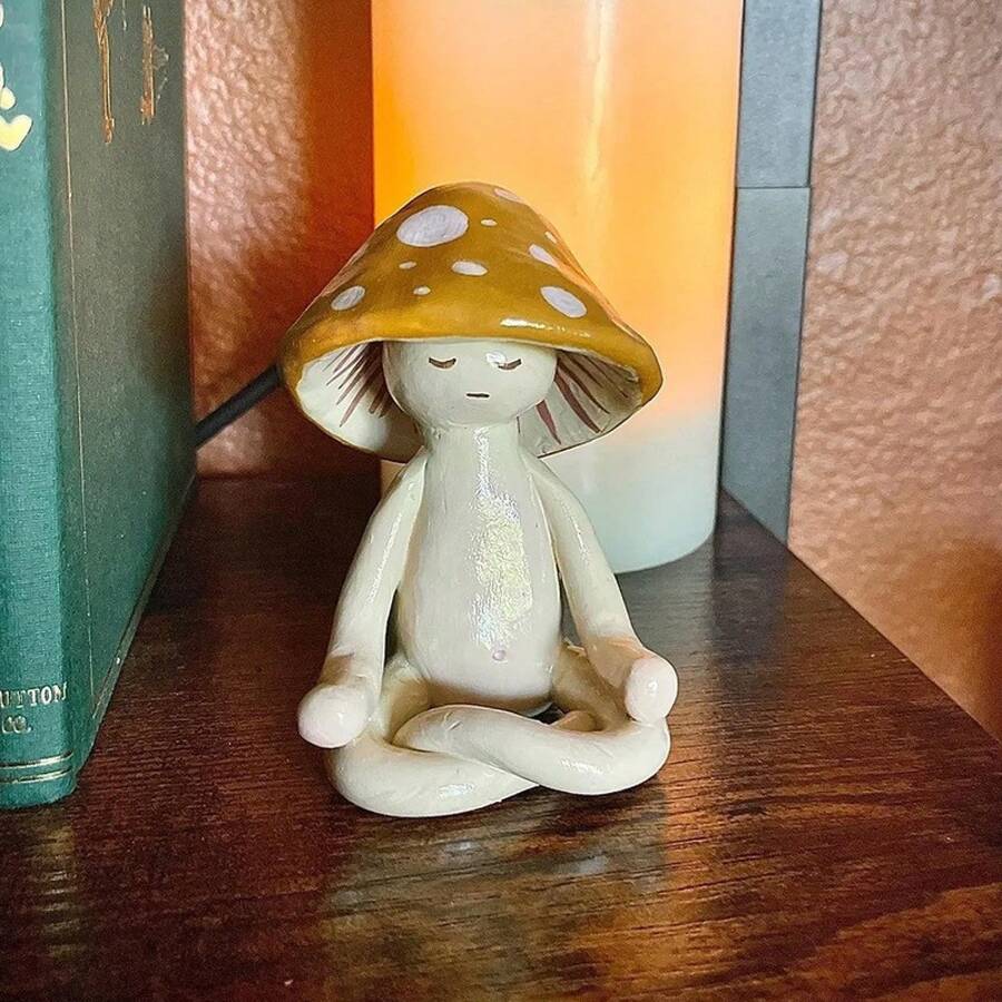 Cute Meditating Yoga Mushroom Resin Ornament - New Meditation Mushroom a - View 1