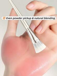 OEIEZ 1 pieza Brocha de rubor suave y esponjosa, cerdas de fibra de alta calidad, brocha de maquillaje profesional, adecuada para polvos, cremas, rubor líquido y herramienta de contorneado facial, accesorio de maquillaje vegano y diario - Plateado - Ver 7