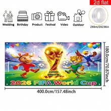 Tapisserie murale décorative WM 2D plate, bannière plate 2D, 1 pièce, bannière de fond de fête USA-Canada-Mexique 2026, bannière de garage de football, grande impression de trophée et de mascotte pour décoration extérieure, convient pour les fêtes de supporters et les décorations de fête de football ainsi que pour la décoration de la maison, 2D plate. - z1 - Voir 10