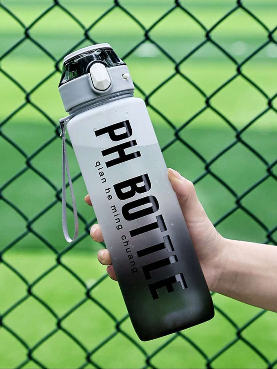 Bouteille de sport portable de haute qualité, finition mate dégradée, bouteille d'eau en plastique de 1000 ml pour le fitness et les activités de plein air - Gris - Voir 1
