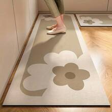 1 pieza Alfombra de poliéster lavable con estampado floral, alfombra de piso duradera para entrada, cocina, baño y dormitorio, solo lavado a mano, decoración de pasillo, estilo costero, alfombra pasillo, alfombra, alfombra de área, alfombra, decoración del hogar, alfombra de área para sala de estar, decoración del hogar para sala de estar, decoración de habitación, alfombra lavable - Multicolor - View 1