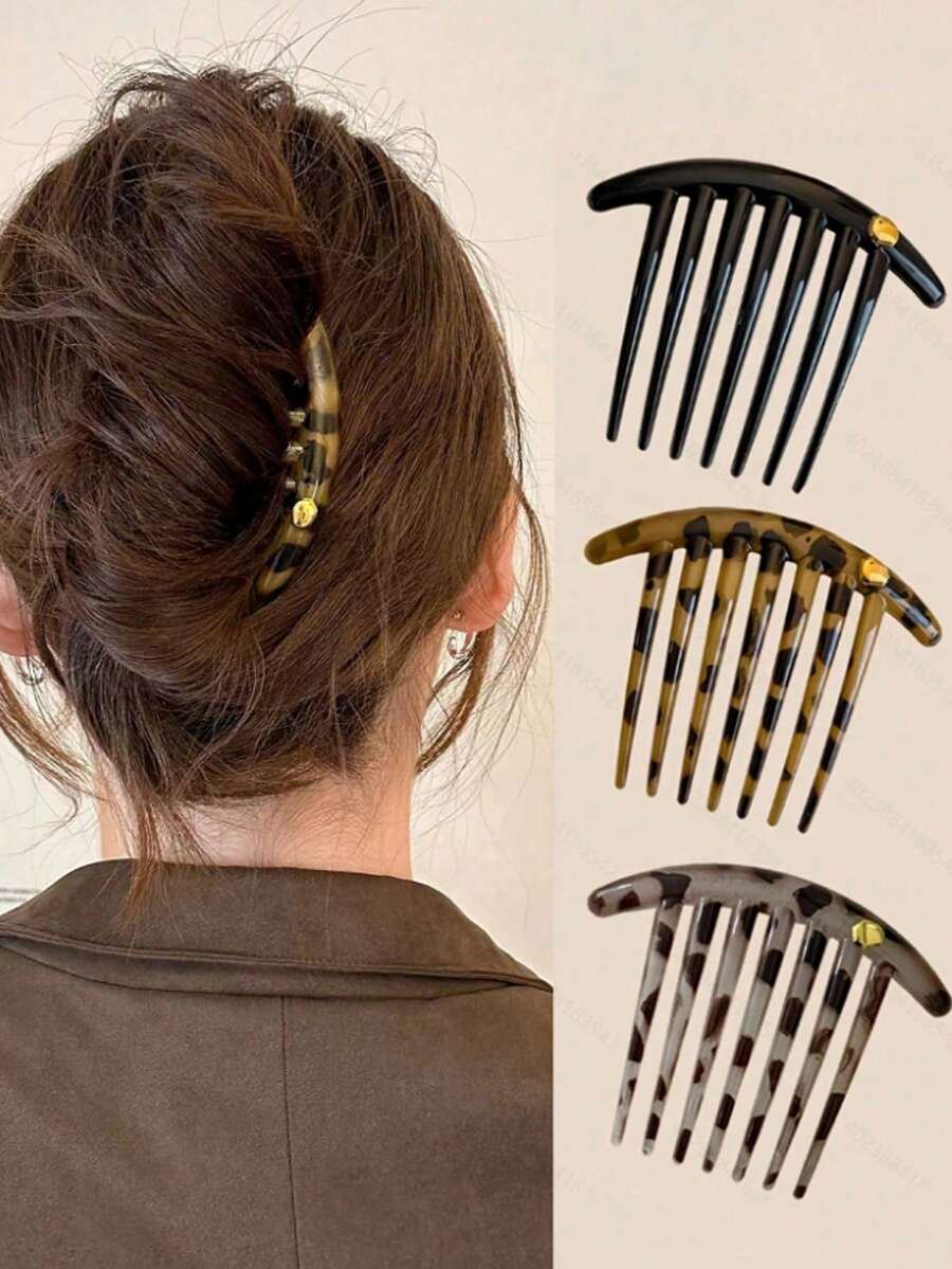 3 pièces Accessoires pour cheveux en forme de croissant de style rétro haut de gamme, pour coiffer les côtés, outil de coiffure pour chignon décontracté, peigne démêlant 7 dents 2026 nouveau, pince à cheveux haut de gamme pour l'occiput, peigne inverse pour chignon, pince à cheveux, épingle à cheveux, bâtonnet à cheveux, cadeau de vacances parfait