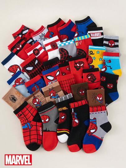  Marvel Licensed 1/5/10/20 Pairs Random Pattern Superhero Spider-Man Socks Set, Eye-Catching Candy Color Design, Boys' Socks, Girls' Socks, Infant & Students' Socks, Kids' Fashion Accessories, Perfect Easter Gifts, Suitable For Spring And Summer.