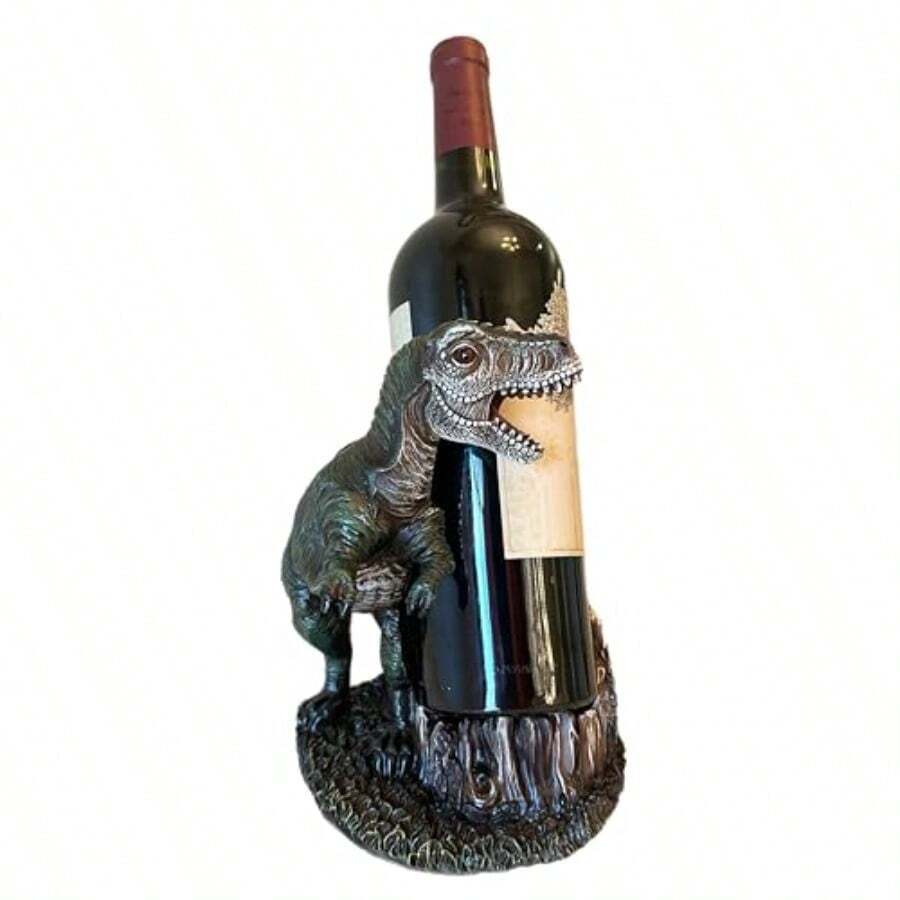 parte superior Brass T-Rex - Soporte para botellas de vino decoración divertida y decorativa diseño de dinosaurio Jurassic Wine Guardian - Multicolor - Ver 1