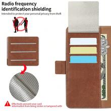 咖啡色高品质缝线仿皮翻盖全包保护手机壳，兼容三星 Galaxy Z Fold 5/6/7，带卡槽，防震磁吸钱包式手机壳 - 棕色 - 查看 9