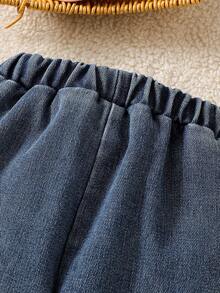 女婴可爱卡通小狗印花休闲牛仔裤，夏季 - 藍色 - 查看 8