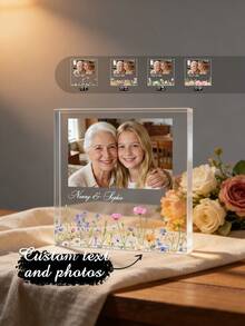 Customized Wildflower Acrylic Photo Frame, Personalized Mother's Day Decoration, Grandmother Gift. Customized Acrylic Decorations, Personalized Mother's Day Gift, Grandmother Photo Frame, Floral Acrylic Desktop Decoration, Family Keepsake. - Multicolor - View 1