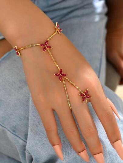 1pc Minimalist Floral Acrylic Diamond Linked Bracelet