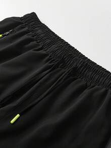 Men's Summer Casual Sports Pants 2-In-1, Drawstring Waist Design, Zipper Pockets On Legs, Lightning Print Pattern, Suitable For Loose Daily Wear - Black - View 4