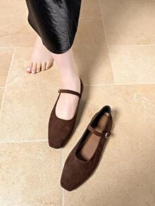 2023 Spring/Autumn New Square Toe Mary Jane Shoes, French Style, Non-Slip Soft Bottom Casual Shoes For Women - Brown - View 4